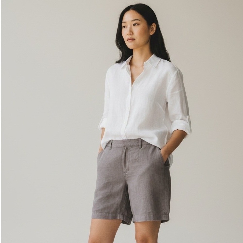 J. Jill Pure Jill Linen Tencel Shorts Taupe Mauve Petite Small Elastic Waist